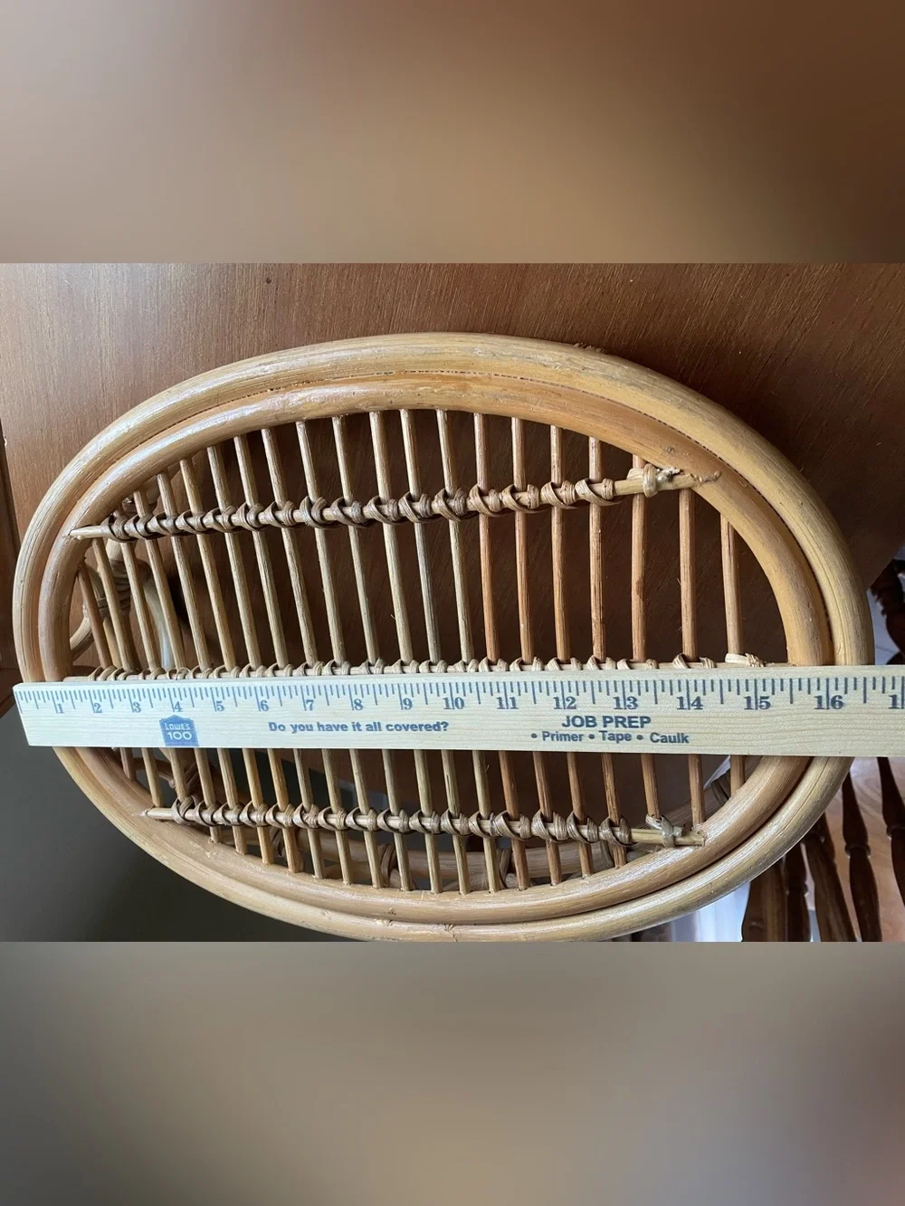 Handwoven Rattan Bamboo Boho Oval Serving Tray w/ handles 16.5” x 12